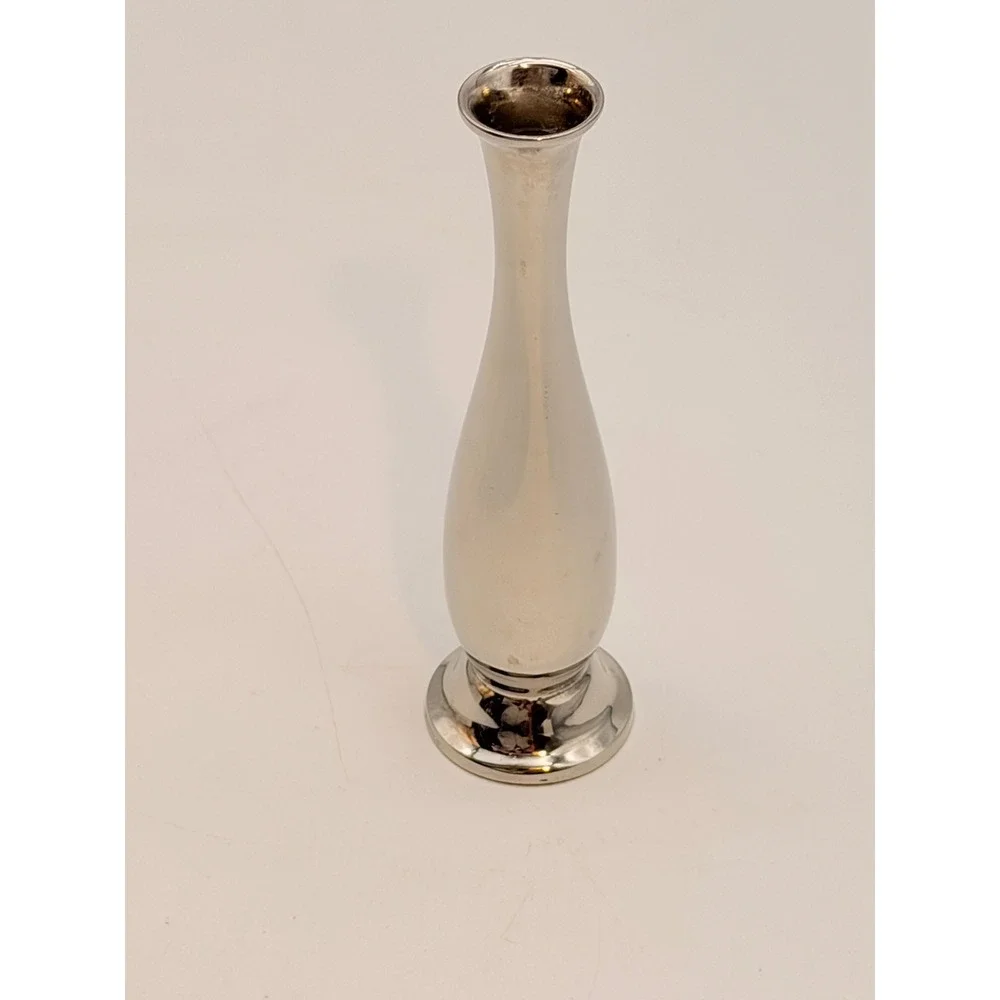 Vintage Silver Plated Bud Vase Etched Floral Design 6 Inch Trumpet Style Decor
